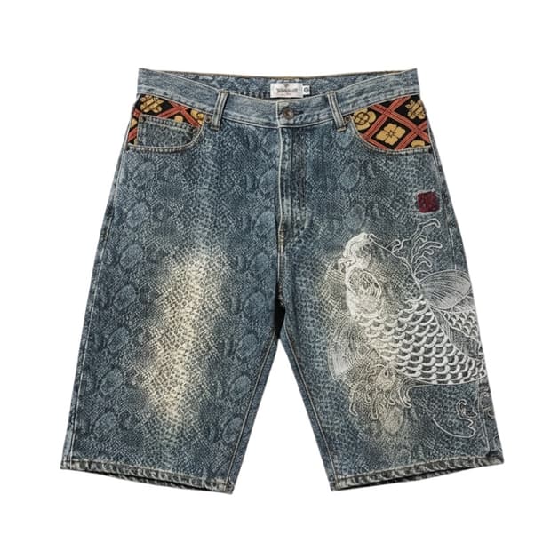 絡繰魂 Python Pattern Half Denim - 32
