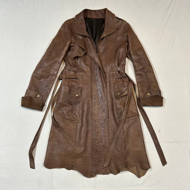 S) 탱커스 TANKUS 고트 스킨 염소가죽 벨티드 롱 코트