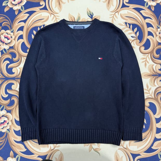 (M)90s 타미힐피거 스몰로고 코튼니트(네이비)