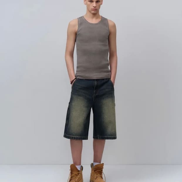 무탠다드 빅 브러쉬 카펜터 버뮤다 데님 팬츠