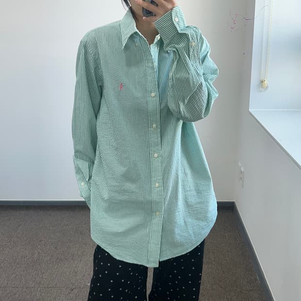 Polo 폴로 핑크포니 그린 스트라이프 셔츠