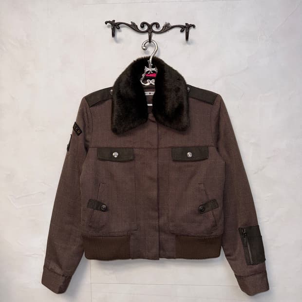 Tommy Hilfiger brown fur collar wool 봄버