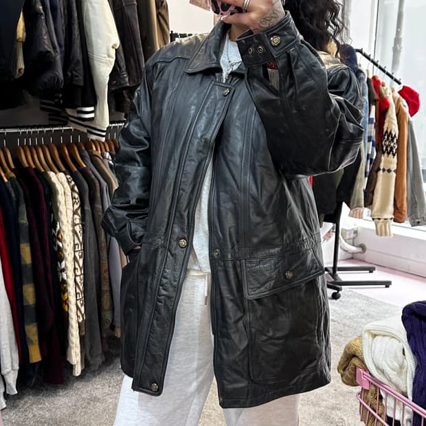 B.H 레더 패션 소가죽 코트 가죽 자켓(내피패딩)L