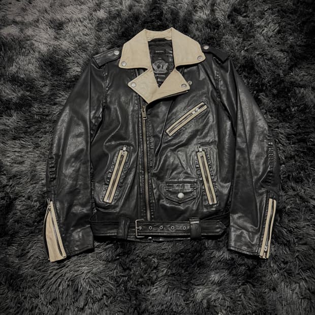 Diesel 투톤 지퍼 디테일 가죽 라이더자켓 