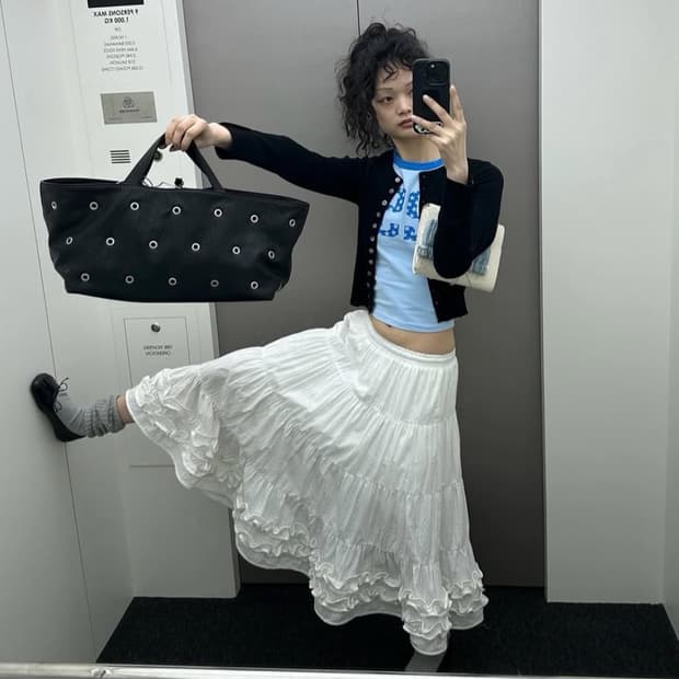 플리즈프로젝트 미디 프릴 스커트 화이트