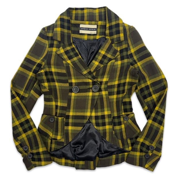 빈티지 체크 슬림 라인 더블 자켓