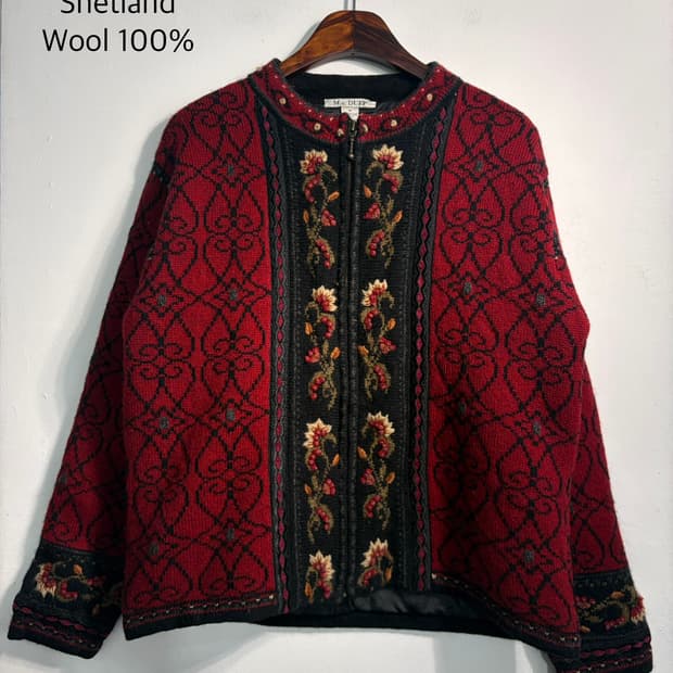 [M] Shetland 울 100% 자수 노르딕 니트 가디건 M