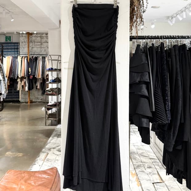 릭 오웬스 릴리즈 블랙 드레이프 롱 맥시 드레스
