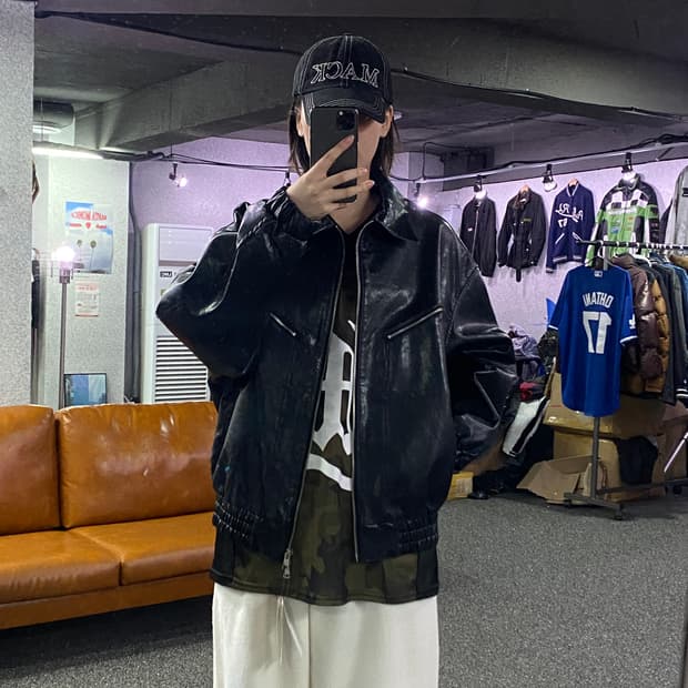 라퍼지스토어 블랙 레더 트러커 자켓 B3006