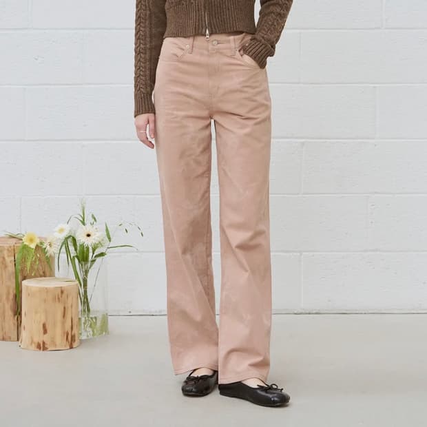 드로우핏 우먼 세미 와이드 블리치 컬러 진 패일 핑크 L 새상품