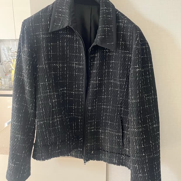 엘무드 자켓 트위드 블루종 쿼츠 울 블랙 48