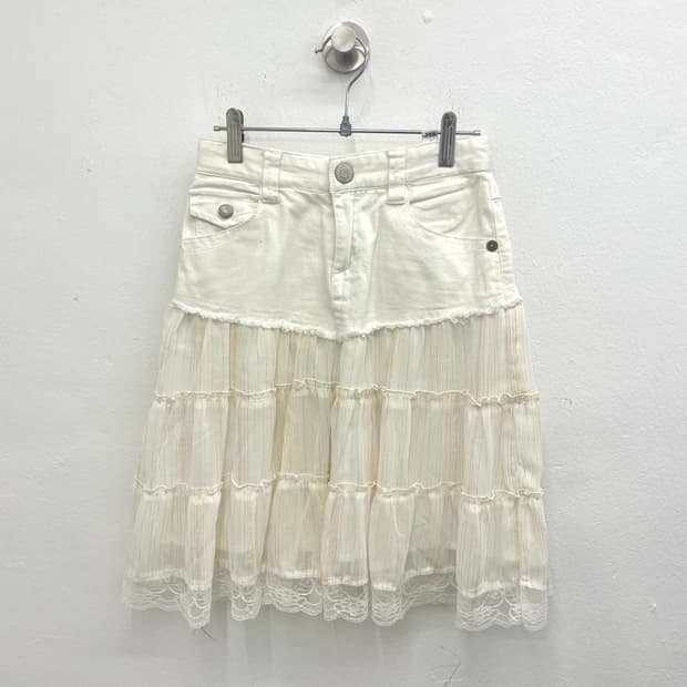 denim waist chiffon skirt