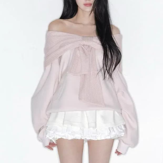 더티스 TWO-WAY RIBBON OFF SHOULDER HOODIE