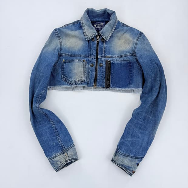 디젤 커스텀 크롭 워싱 데님 자켓