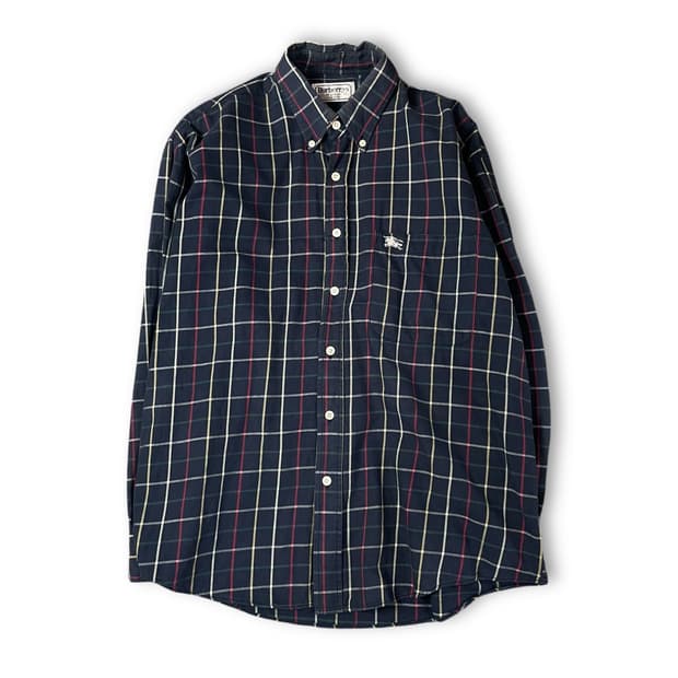 버버리 네이비 멀티 체크 원포켓 긴팔 셔츠