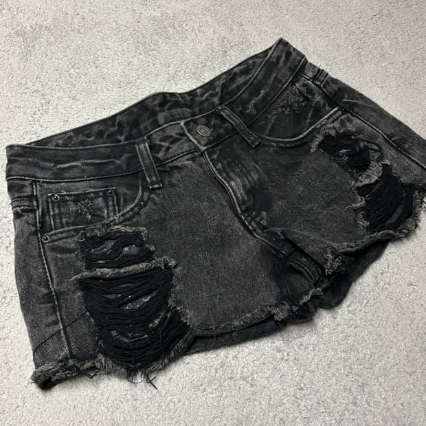 빈티지 블랙 디테일 데미지 숏팬츠 핫팬츠 팬츠 S