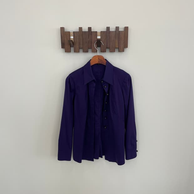 구찌 퍼플 코튼 스트레치 볼 버튼 셔츠