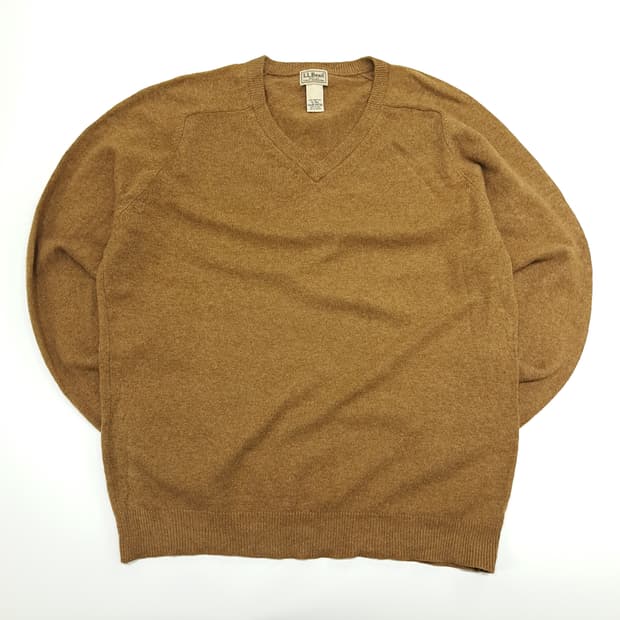 CN944 XL 엘엘빈 카멜브라운 램스울 V넥 긴팔 니트 스웨터