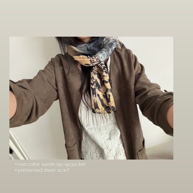 non collar suede zip-up jacket