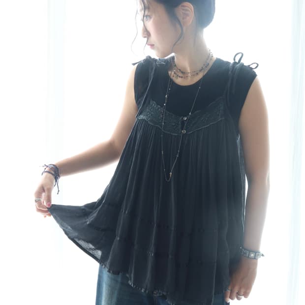 [Beams Boy] Satin Tape Gather Camisole