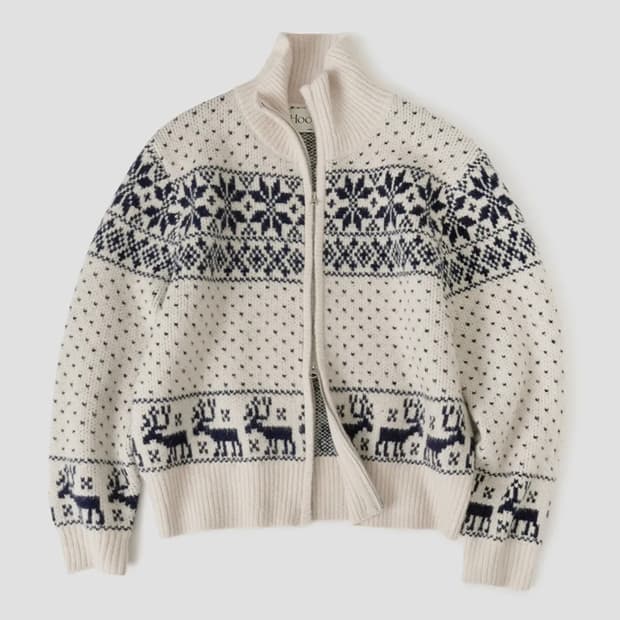 후브스 - 코위찬 스노우 집업 니트 (아이보리)