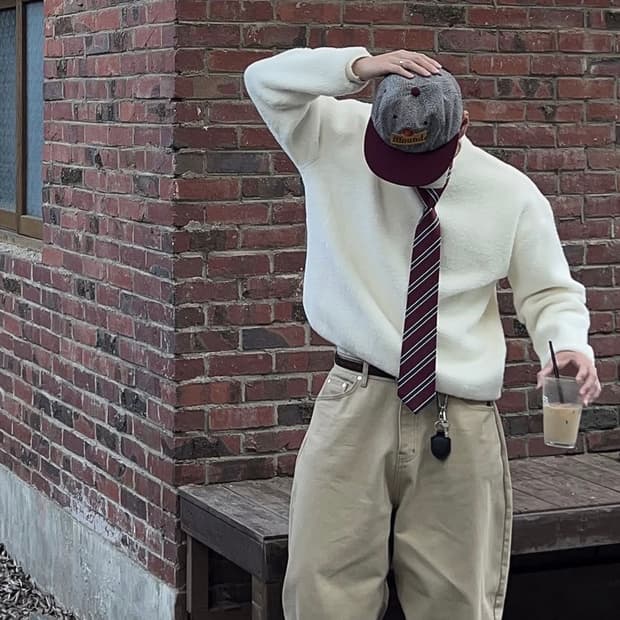 휴먼앤켓 체크 버건디 캡