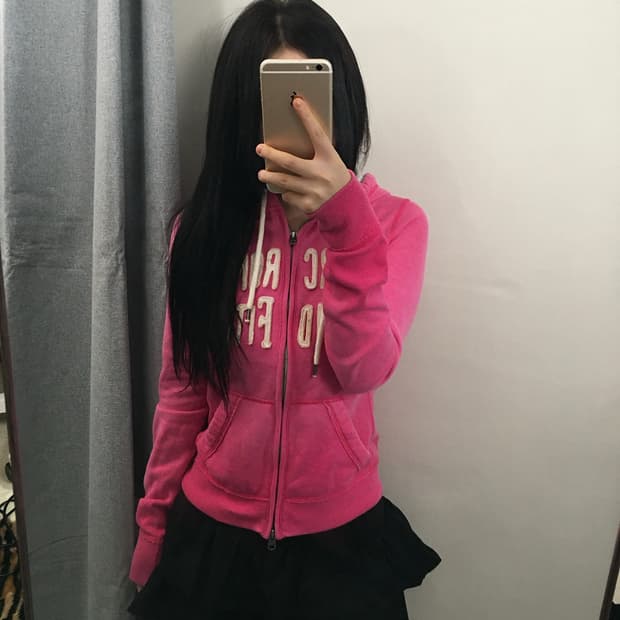 아베크롬비 앤 피치 로고 자수 후드집업 핑크 XS