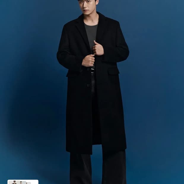 캐시미어 블렌드 대디 숄더 싱글 롱 코트 블랙 M