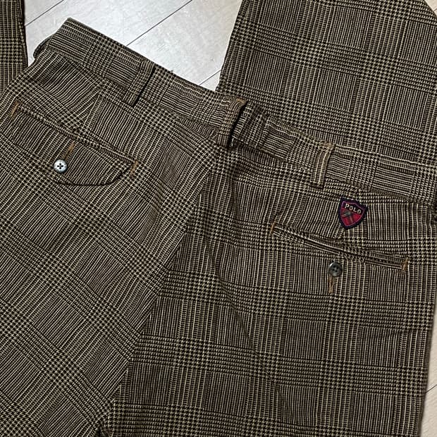 90s 폴로 체크 코듀로이 투턱팬츠 usa