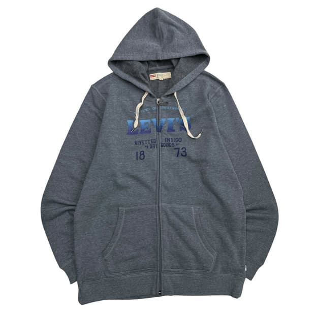 리바이스 프린팅로고 그레이 후드집업 L