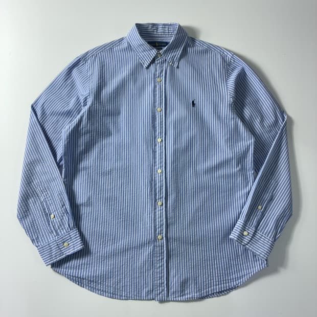 Polo  폴로 랄프로렌 자수 코튼 라이트블루 스트라이프 셔츠