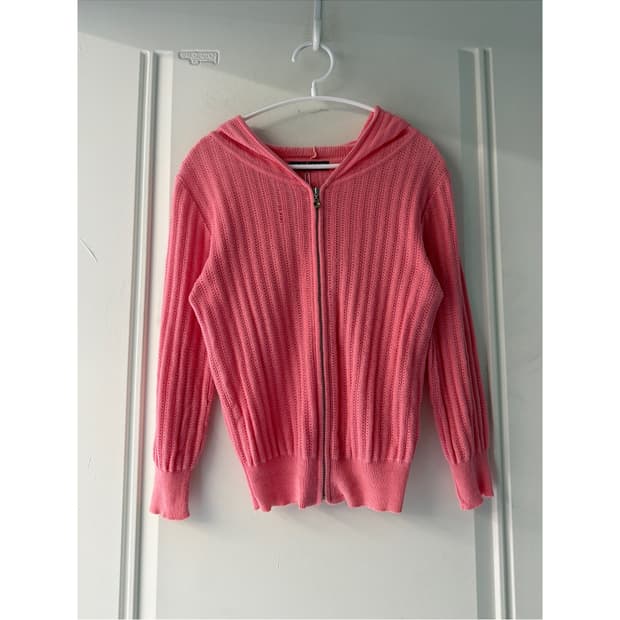 일본빈티지 핑크 크로셰 후드집업