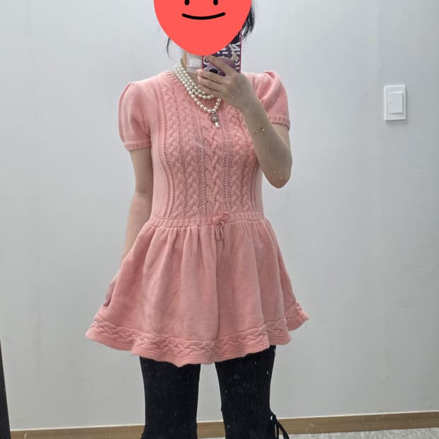 일본빈티지)핑크히메갸루st 로맨틱 양산형 케이블 니트 셔링반팔블라우스