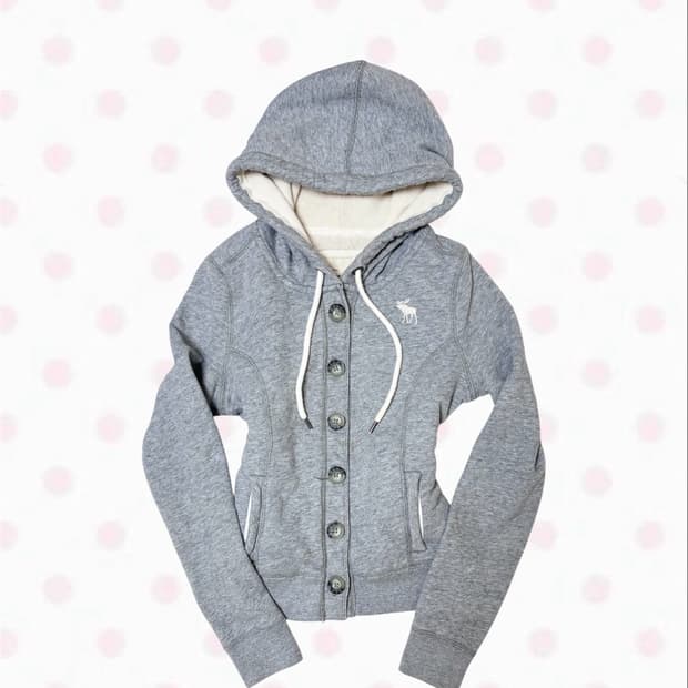 빈티지 아베크롬비 사슴 단추 털 딱붙 후드집업 그레이