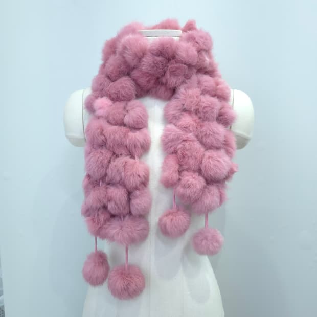 핑크 폼폼 롱 머플러 일본빈티지