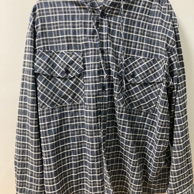 더블 포켓 체크 후드 셔츠_블루