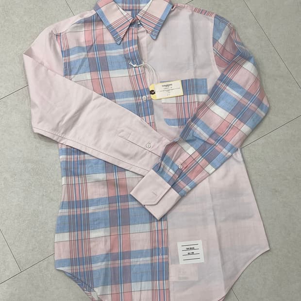 톰브라운 마드라스 린넨 & 옥스퍼드 혼방 핑크 펀믹스 셔츠