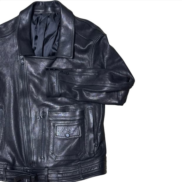 사선 카라 양가죽 레더자켓