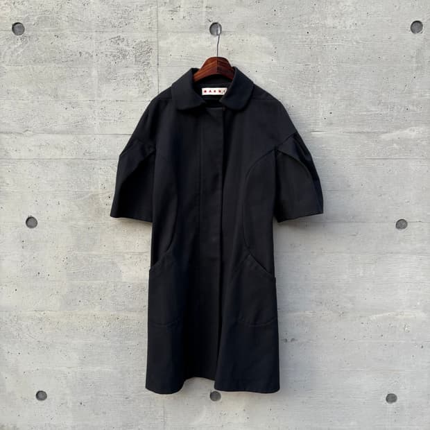 마르니 블랙 울 코튼 블랜드 숏 슬리브 트렌치 코트