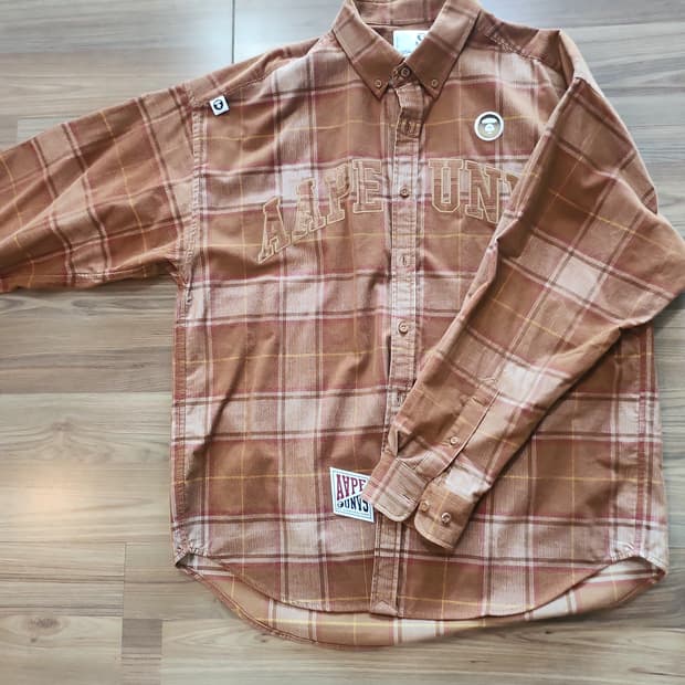 AAPE 브라운 체크 셔츠 L