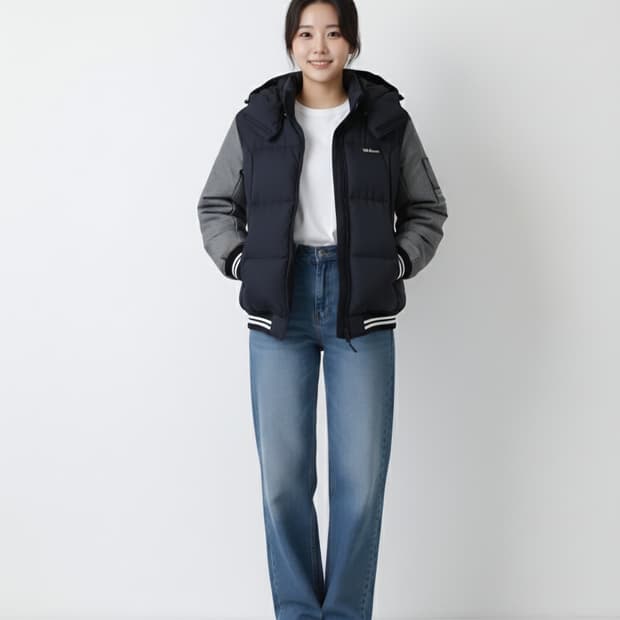 윌슨 네이비/회색 단가라 후드 다운 패딩 점퍼_95