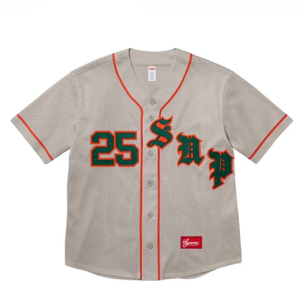 슈프림 올드 잉글리쉬 베이스볼 저지 그레이 - 25SS