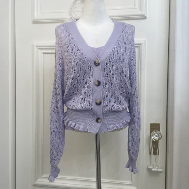 lavender crochet crop cardigan&lace poin