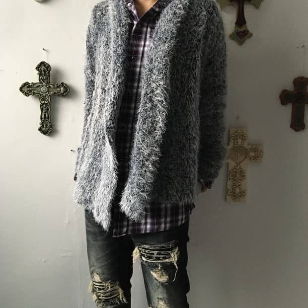 Fluffy knit open cardigan