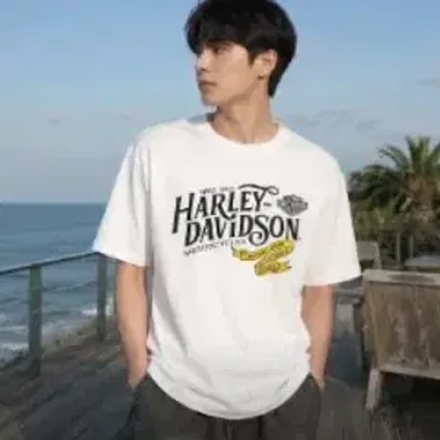 Harley-Davidson 화이트 그래픽 반팔 티셔츠 (105)