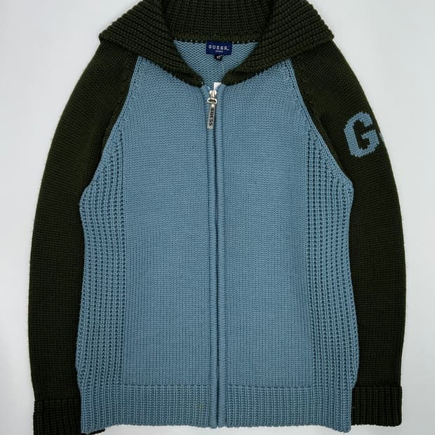 게스 배색 니트집업