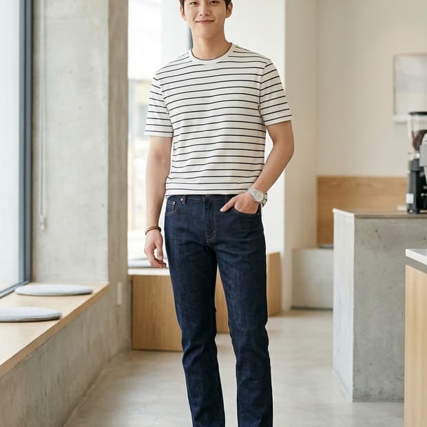 아르마니 꼴레지오니 스트라이프 반팔 티셔츠