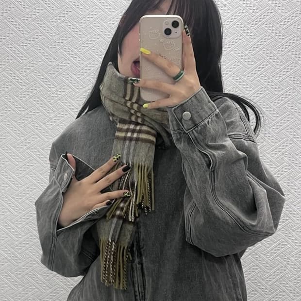 버버리 램스울 캐시미어 올리브카키 노바체크 목도리 C07556