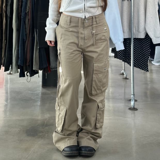 빈티지 와이드부츠컷 카고팬츠 샌드베이지