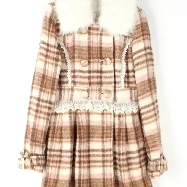 제시)고전 대대장 리즈리사 백리본 퍼카라 딸기화이트초코 체크 코트 